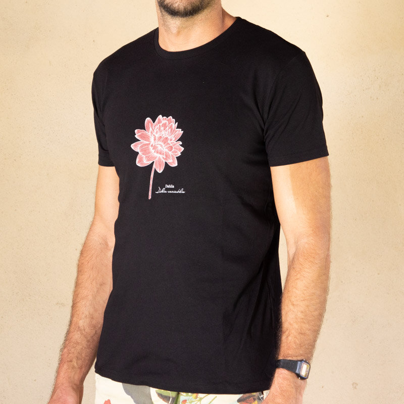 Adult T-Shirts - Monochrome Dahlia black mixed T-shirt black, size XXL