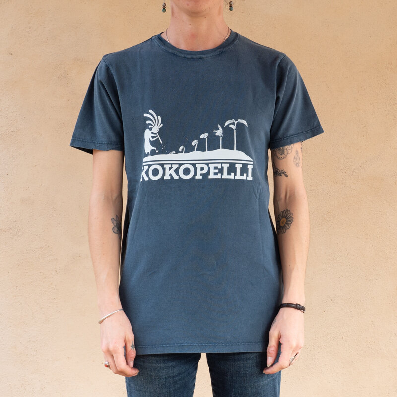 Adult T-Shirts - T-shirt Kokopelli mixed stone wash blue jean stone wash blue jeans, size XS