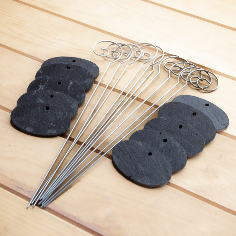 Seedling accessory - 10 oval slates 4.5 x 8 cm with stakes 30 cm