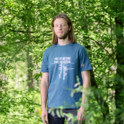 T-shirt Militant mixte «Pas de nature » bleu pétrole